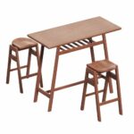 3-Piece Pub Dining Set – Retro Bar Table & Stackable Backless Stools with Storage 